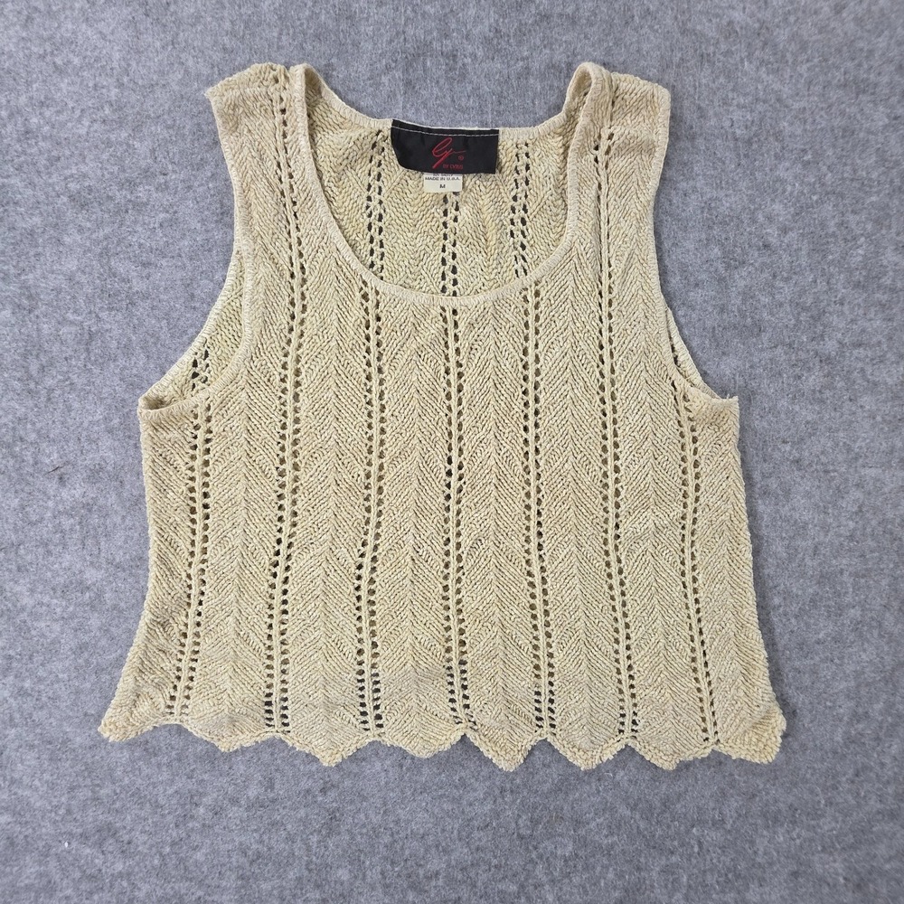Cyrus pointelle crochet knit Tank Top Size S Boho‎ Knit Chevron VTG Y2k USA MADE